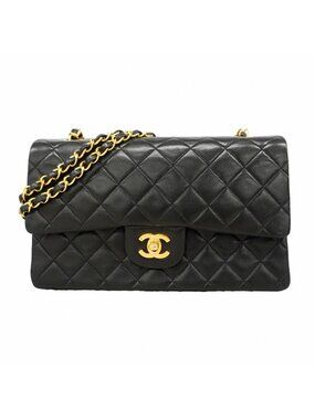 Chanel Shoulder Bag Quilted Lambskin Black Gold